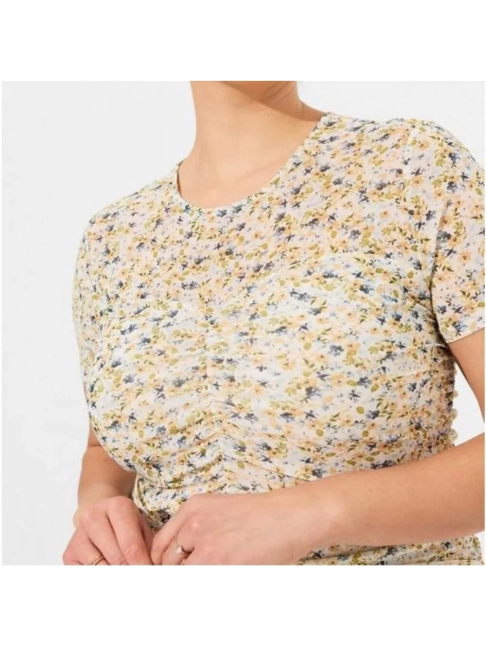 Torrid ditsy floral Stretch Mesh Crew Neck Ruched Top